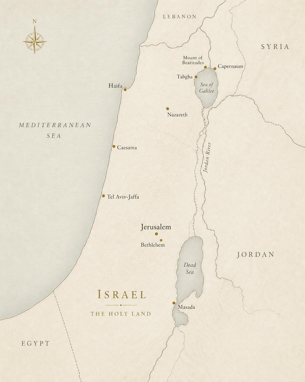 Map of Israel and the Holy Land showing key Christian pilgrimage sites